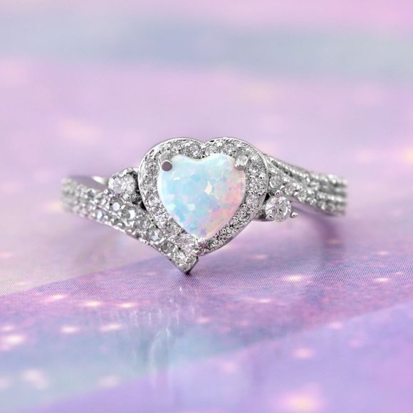 Opal heart ring, size 7, 925 Sterling Silver Charmed Aroma Valentines - Picture 5 of 5